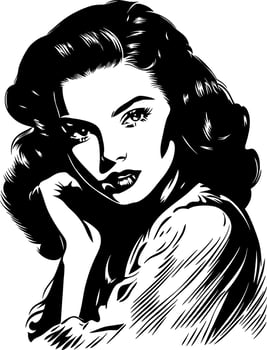 Retro Woman Portrait Art for Vintage Style Illustrations and Tattoos vector