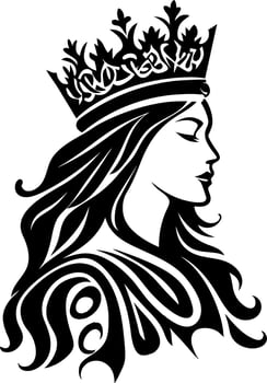 Royal Crowned Woman Silhouette Regal Profile Art for Tattoo Design or Wall Decor vector