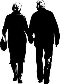 Senior Couple Silhouette Holding Hands for Love and Companionship Themes vector