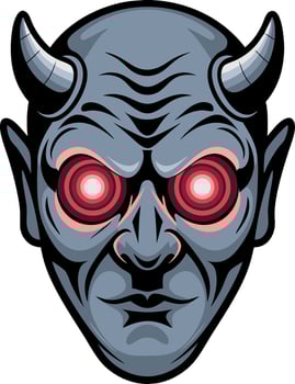 Sinister Demon Head Design with Glowing Eyes for Tattoos and Halloween Themes vector