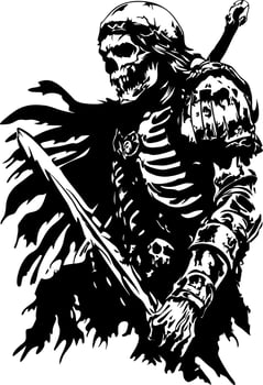 Skeleton Warrior Illustration for Fantasy Art and Tattoo Designs vector