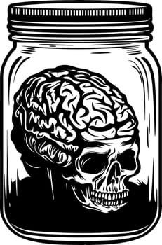 Skull Brain in Jar Illustration for Tattoo Design and Halloween Decor vector