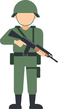 Soldier Illustration in Green Uniform with Rifle Art vector