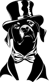 Sophisticated Dog in Top Hat and Bowtie Art Illustration vector