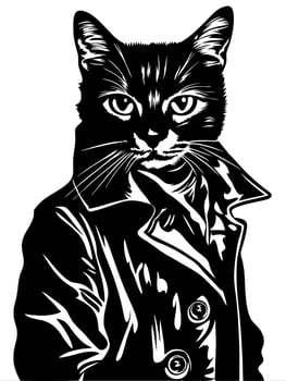 Stylish Cat in Trench Coat Illustration for Art and Design Projects vector