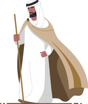 Traditional Middle Eastern Man Wearing Kandura Holding Walking Stick Illustration vector