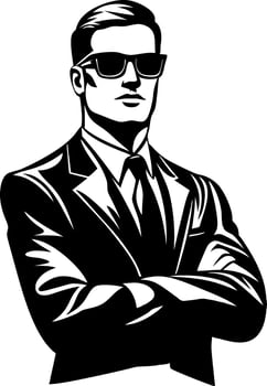 Illustration Confident Man in Suit with Sunglasses Arms Crossed vector