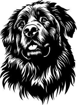 Illustration Fluffy Dog Portrait Art for Tattoos and Coloring Books vector
