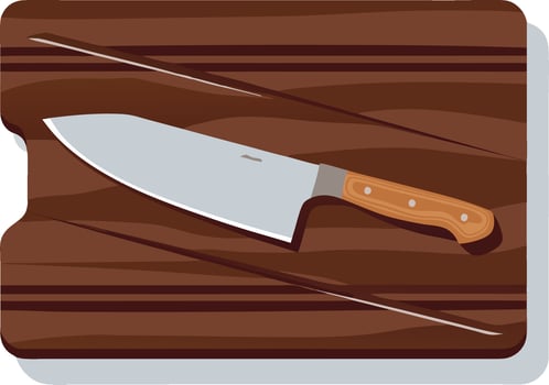 Illustration of Chef Knife on Wooden Cutting Board for Culinary Design vector