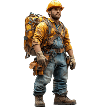 Construction worker preparing for a busy day at a job site in an urban environment isolated on transparent background. png