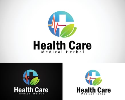 health nature logo plus design concept leave health herbal sign symbol vector
