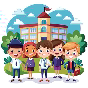 school children with school bag and school uniform il white backgroundlustration vector