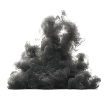 Dark smoke billows in a chaotic manner against a white background, creating an intense visual effect suitable for various applications isolated on transparent background. png