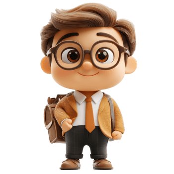 Charming animated character with glasses and a backpack in a stylish outfit ready for adventure isolated on transparent background. png