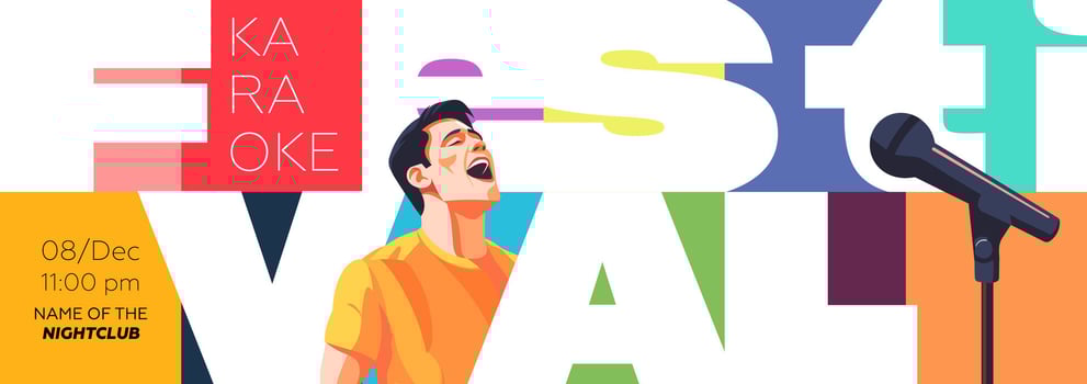 Trendy karaoke night billboard with bold typography, disco vibes and festival aesthetics. Perfect fit for nightlife promotions, music events and artistic club atmospheres. vector