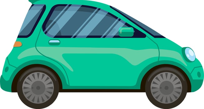 Featuring a sleek side view of a small, green, modern compact car, highlighting efficient urban transportation and a commitment to environmental sustainability vector