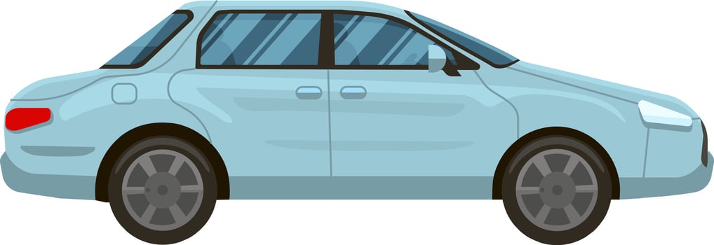 Light blue four door sedan parked on a white background, showcasing a sleek side view. Highlighting modern design elements, this vehicle represents contemporary urban transportation vector