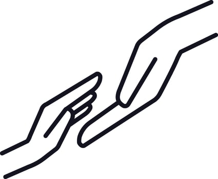 Minimalist line art illustration depicting two hands almost touching each other, symbolizing human connection, help, support, and kindness vector