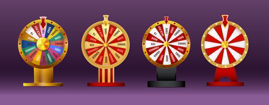 Fortune wheel set illustration for gambling background and lottery win concept. Wheel fortune for game and win jackpot. vector