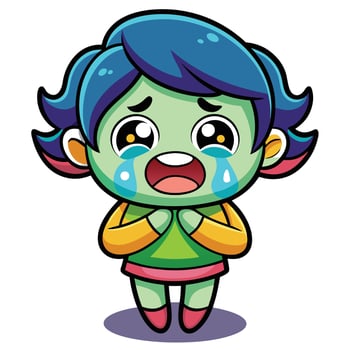 a cartoon girl her hands on her face white background vector