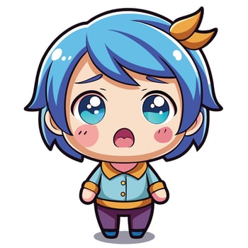 a cartoon character with blue hair and a blue hat white background vector