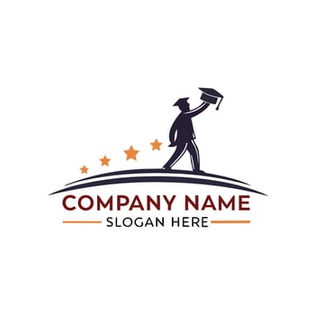 a man with a hat and a graduation cap logo white background vector