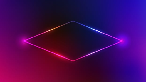 Neon rhomb frame with effects vector