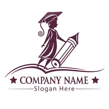 a logo for a school with a girl holding a pencil white background vector