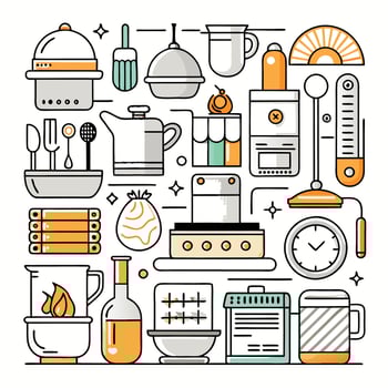 kitchen and cooking tools icons set white background vector
