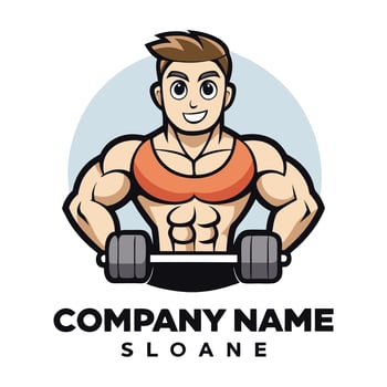 a cartoon man with a barbell on his shoulder white background vector