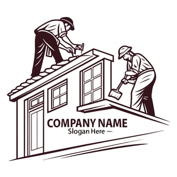 two men working on the roof of a house vector