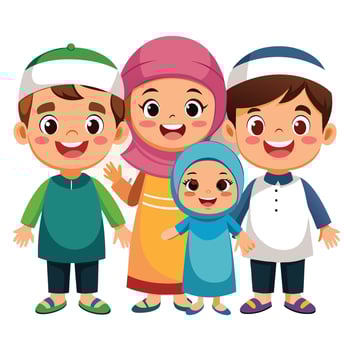 cute muslim family illustration white background vector