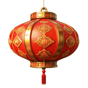 Vibrant red Chinese lantern showcasing golden ornate patterns png