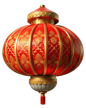 Red Chinese lantern with artistic golden patterns png