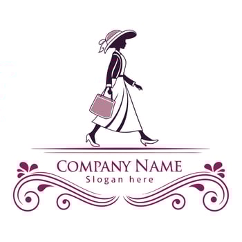 a woman in a hat and dress walking with a bag vector