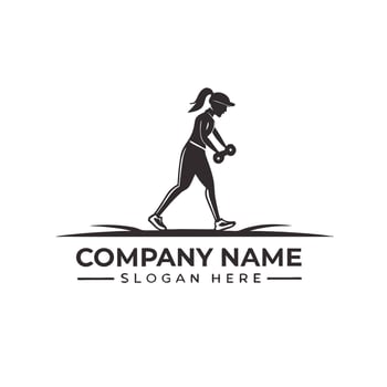 a woman running with a dumbbell logo vector