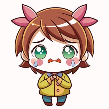 a cartoon girl with green eyes and a yellow coat white background vector