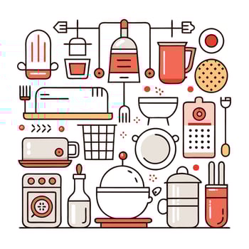 kitchen tools and appliances icons set on a white background vector