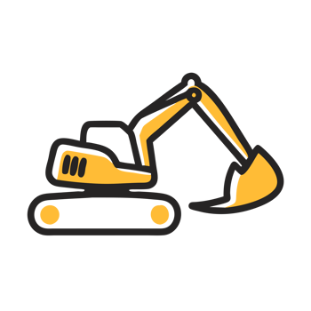 A stylized representation of an excavator is depicted using bold lines cutouts png