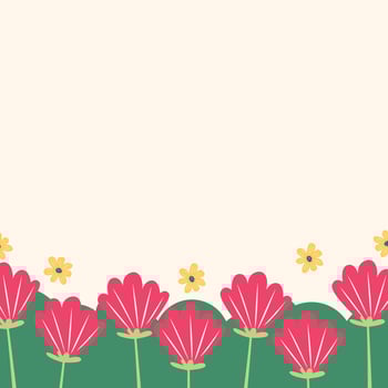 Flat spring pink flower greeting card background template vector