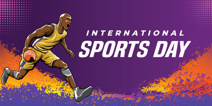 Basketball Sports purple Background . International Sports Day Illustration. Graphic Design for the decoration of gift certificates, banners, and flyer vector