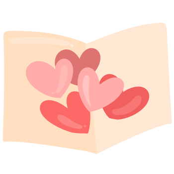 Valentine lettering card , open card and hearts shape inside , heart on a card png