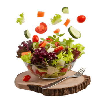 Close-up photo of fresh salad with vegetables in white plate png