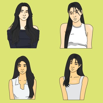 cartoon design potrait girl with long hair vector