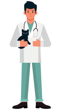 Veterinary doctor, profession illustration, flat designer, holding a cat, clipart. vector