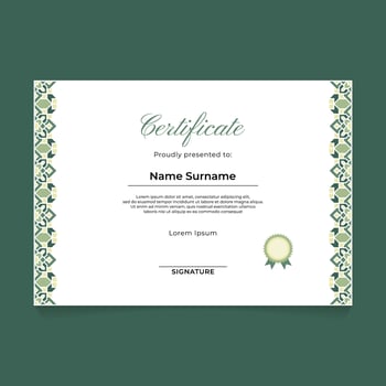 Certificate Template Design with Green Pastel Islamic Ornament Frame vector