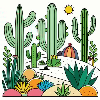 cactus desert landscape illustration vector