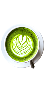 Green Matcha Latte with Delicate Leaf Art png
