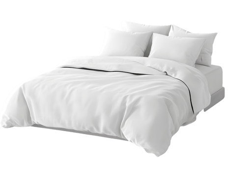 Luxurious White Bedding Set Crisp Duvet Cover, Fitted Sheet, and Pillows png