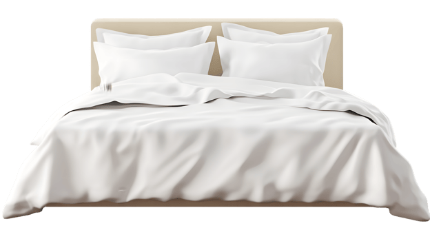 Neat White Bedding on Beige Bed Frame png
